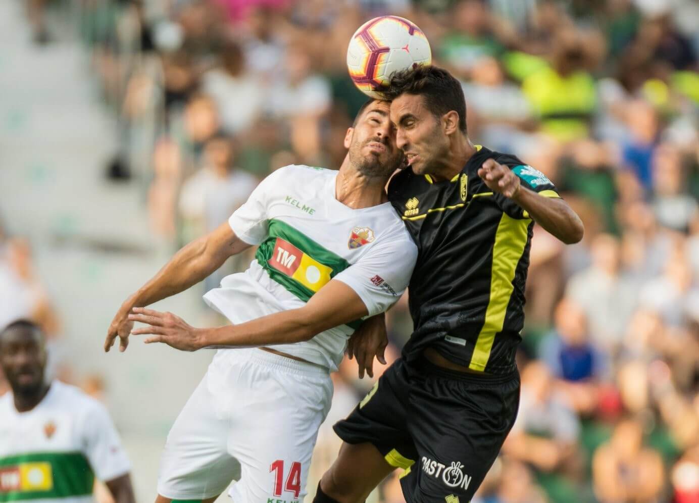 Xavi Torres pelea un balón ante el Granada / Sonia Arcos - Elche CF