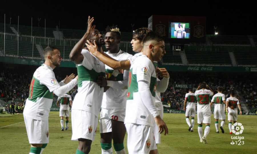 Neyder Lozano celebra un gol con el Elche al Málaga  - Sonia Arcos - Elche C.F.