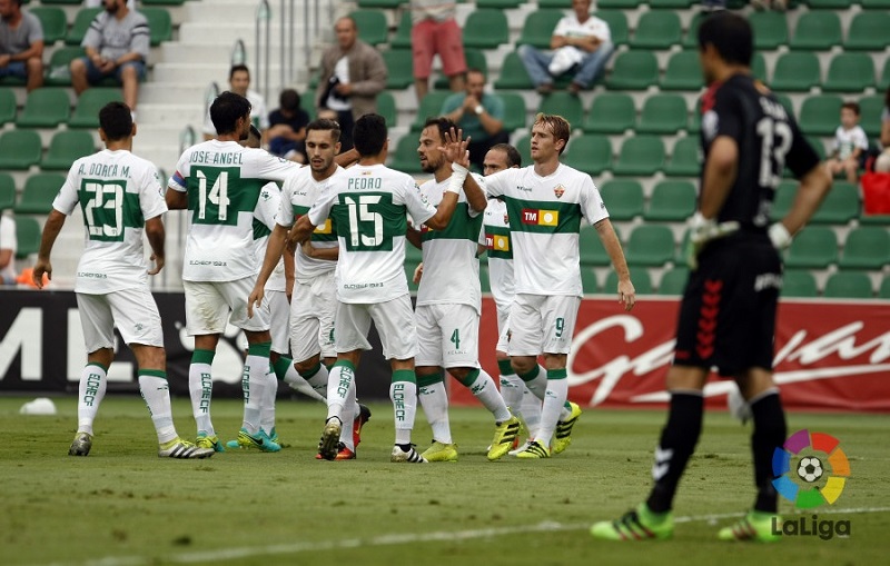 Los jugadores del Elche celebran un gol / LFP