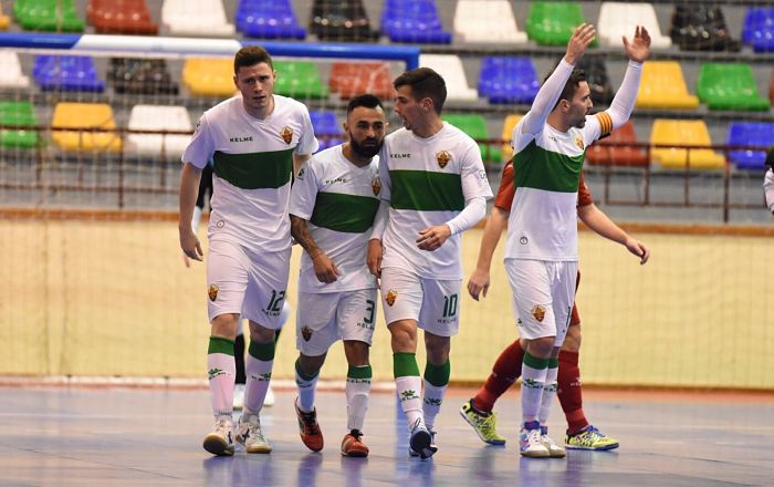 Los jugadores del Elche Sala celebran un gol al Pozo Ciudad de Murcia / Elche C.F.