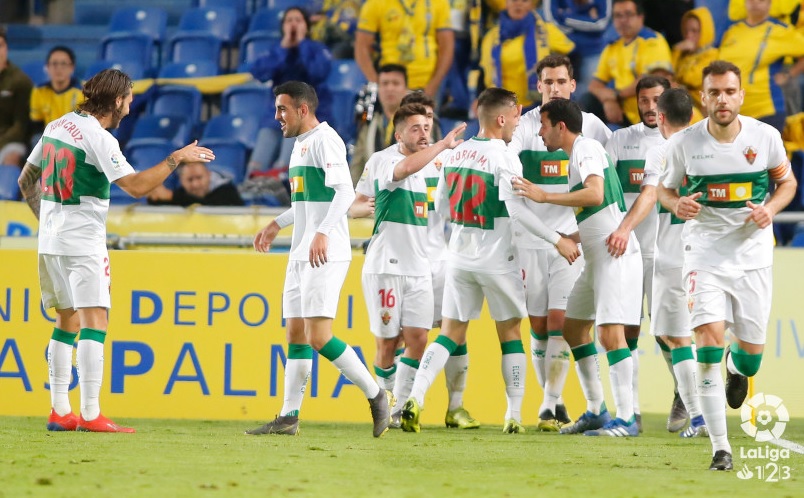 Los jugadores del Elche celebran el gol de Castro a la UD Las Palmas / LFP