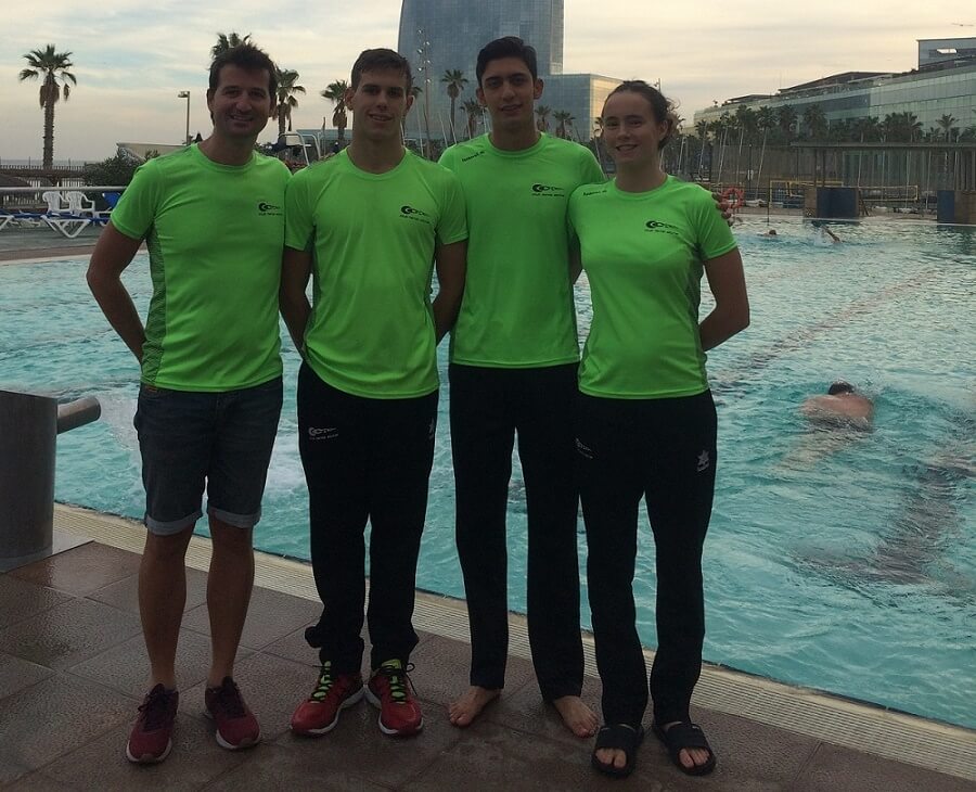 Rocio Glez-Espresati, Raúl Rincón y Rodrigo Solis, del Club de Tenis Elche, en el Nacional de natación de invierno 2017