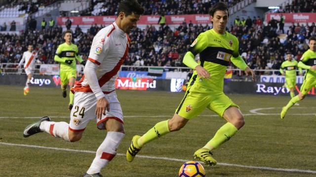 Pelegrín durante el partido entre Rayo y Elche