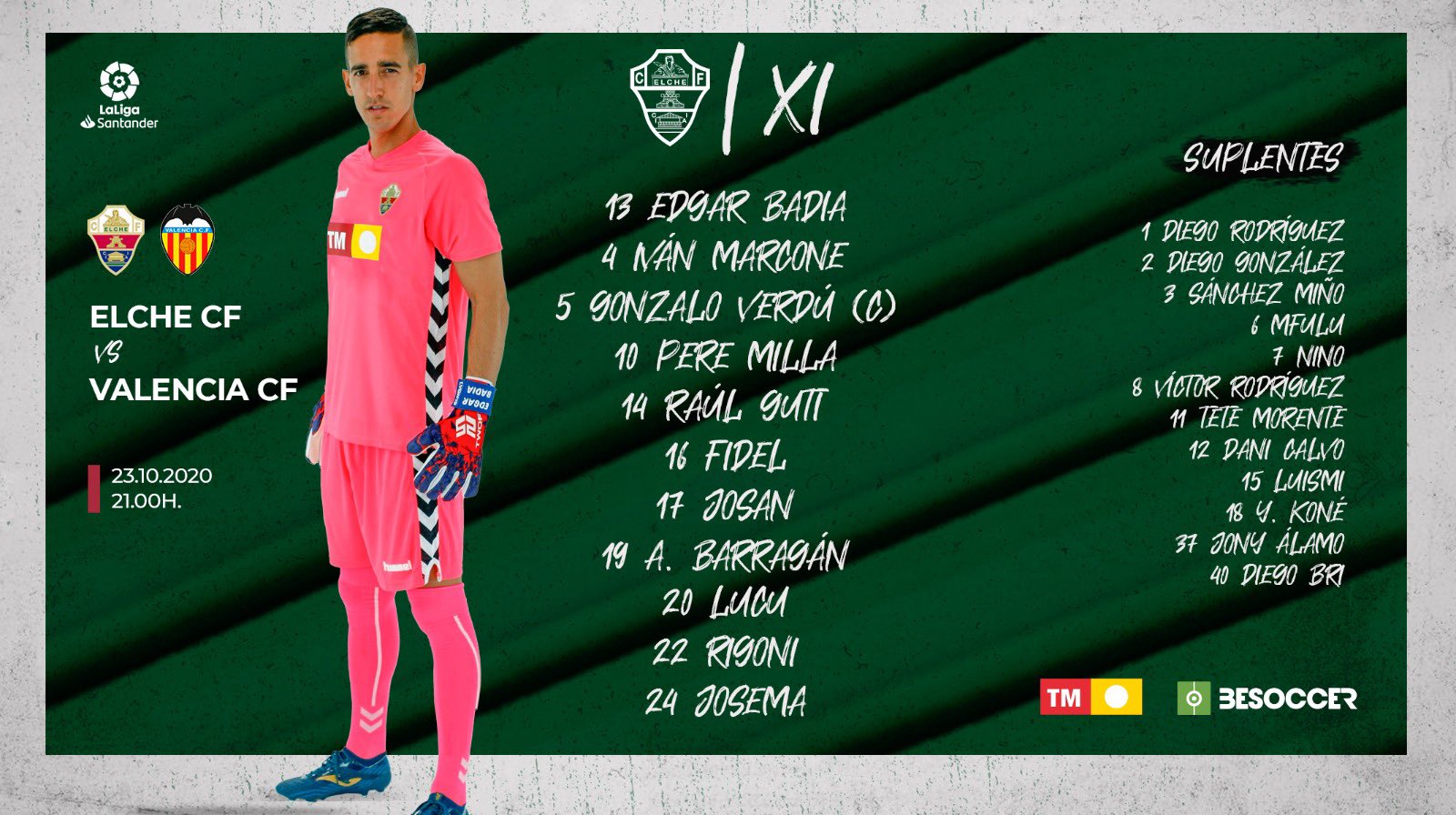 Alineaciones de elche c. f. contra valencia c. f.